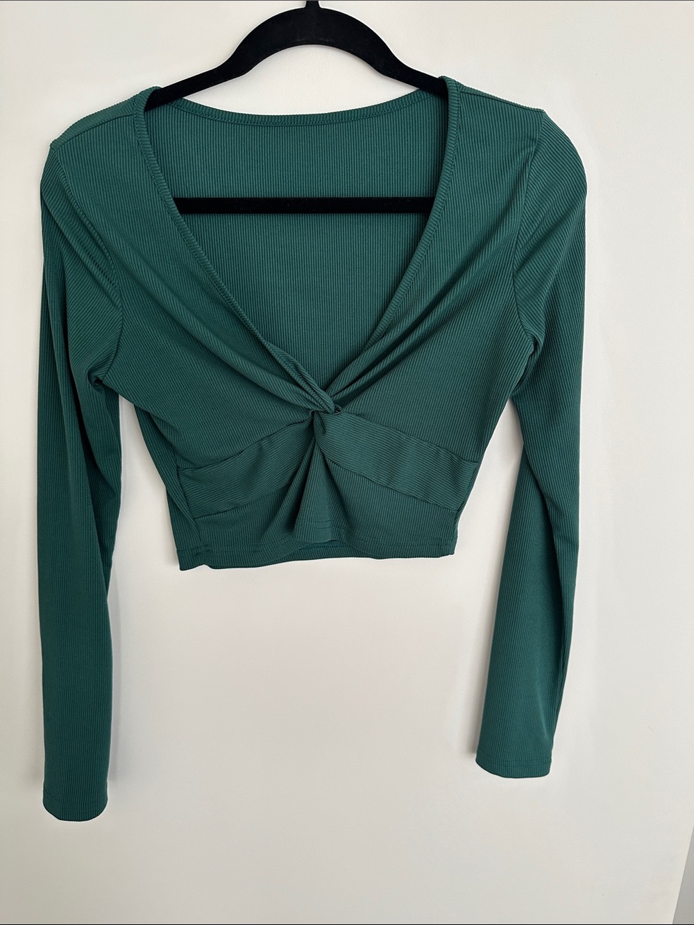 SHEIN Teal Twist-Knot Long Sleeve Crop Top